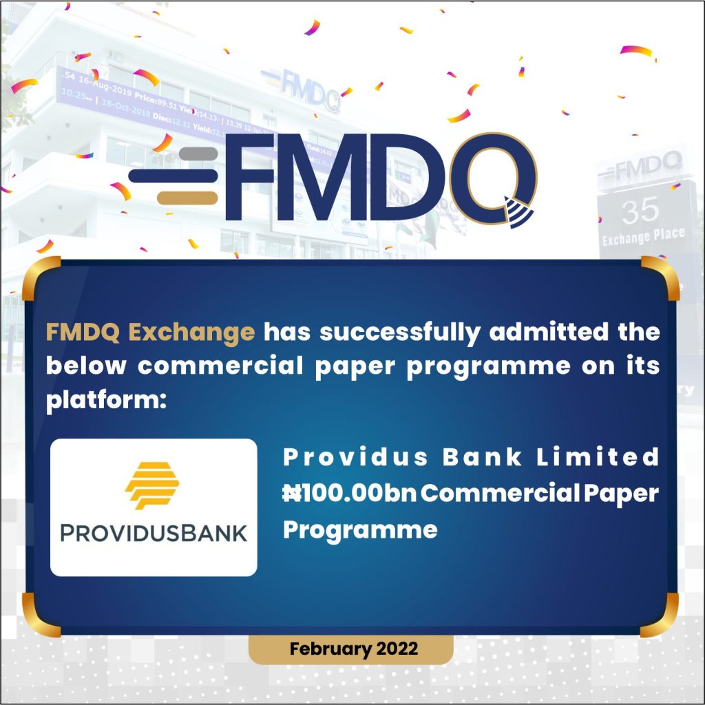 FMDQ Exchange Welcomes the Providus Bank Limited ₦100.00 billion Commercial  Paper Programme on its Platform