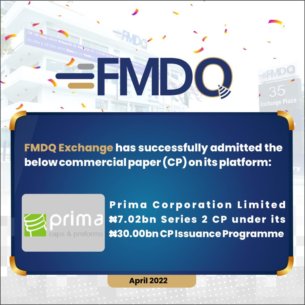 FMDQ Exchange Admits the Prima Corporation Limited Series 2 Commercial Paper on its Platform